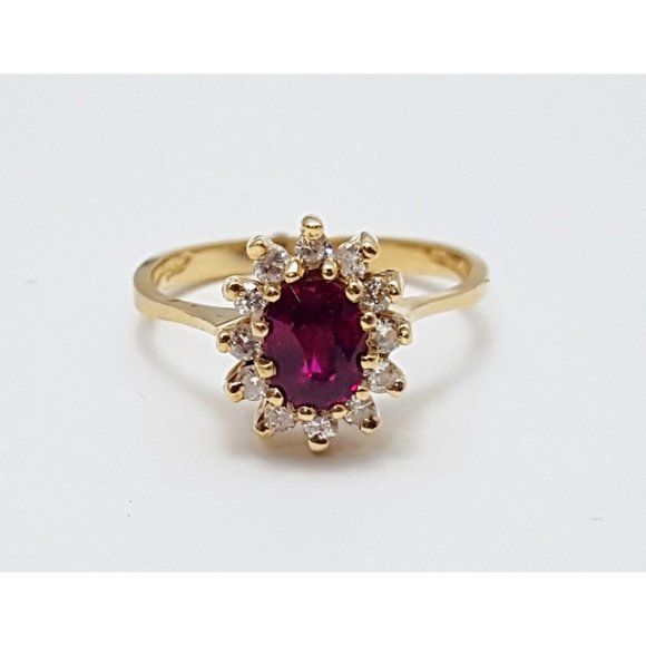 Elegant 14K Karat Solid Yellow Gold Designer Oval Ruby & Diamond Ring Size 5 - Picture 12 of 16